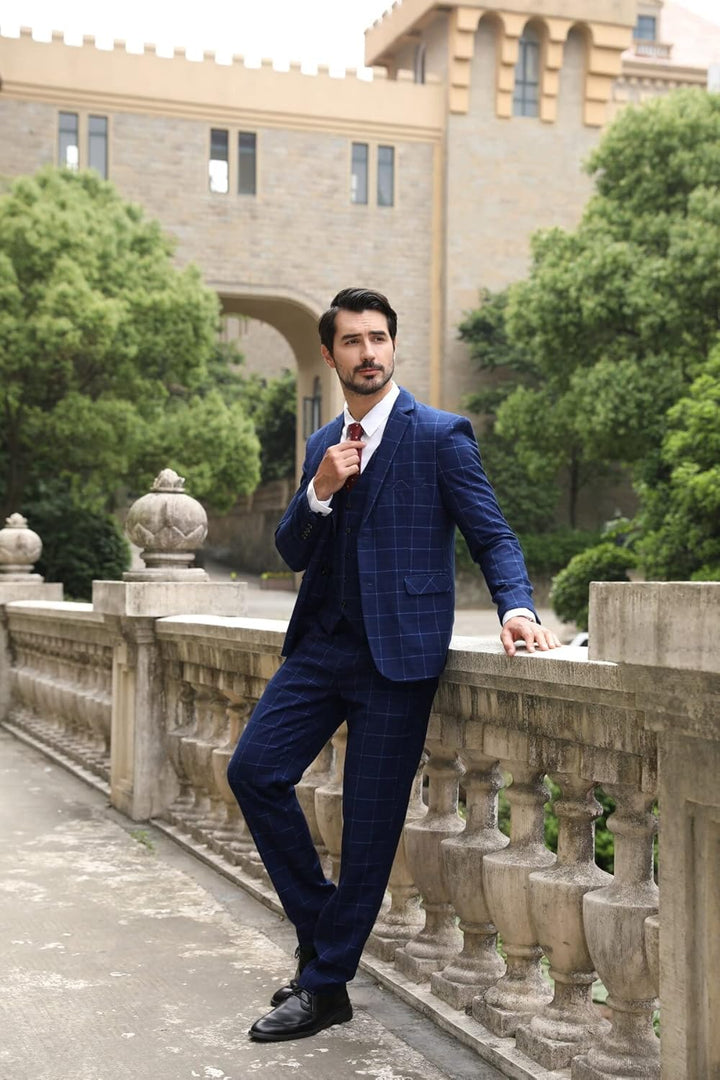 Allthemen Herre Anzug Kariert Herrenanzug Slim Fit 3 Teilig Anzüge für Business Hochzeit L #6238 Dun