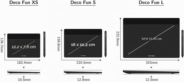 XP-PEN Deco Fun S Grafiktablett mit passivem Stylus-Stift, 8192 Stufen mit 60°-Neigung, 15,2 x 10,2