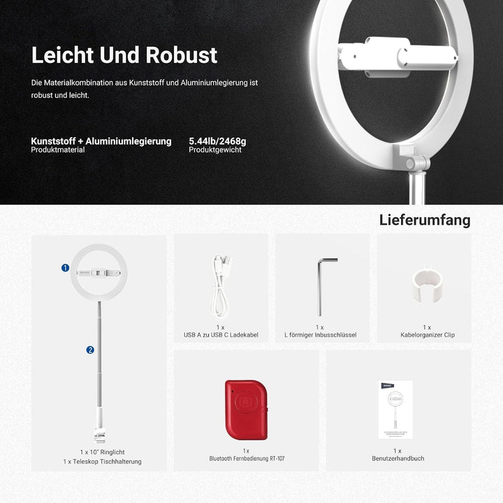 NEEWER Entry Level Version 10" 7W LED Selfie Ringlicht mit Tischklemme Handyhalterung kompatibel mit