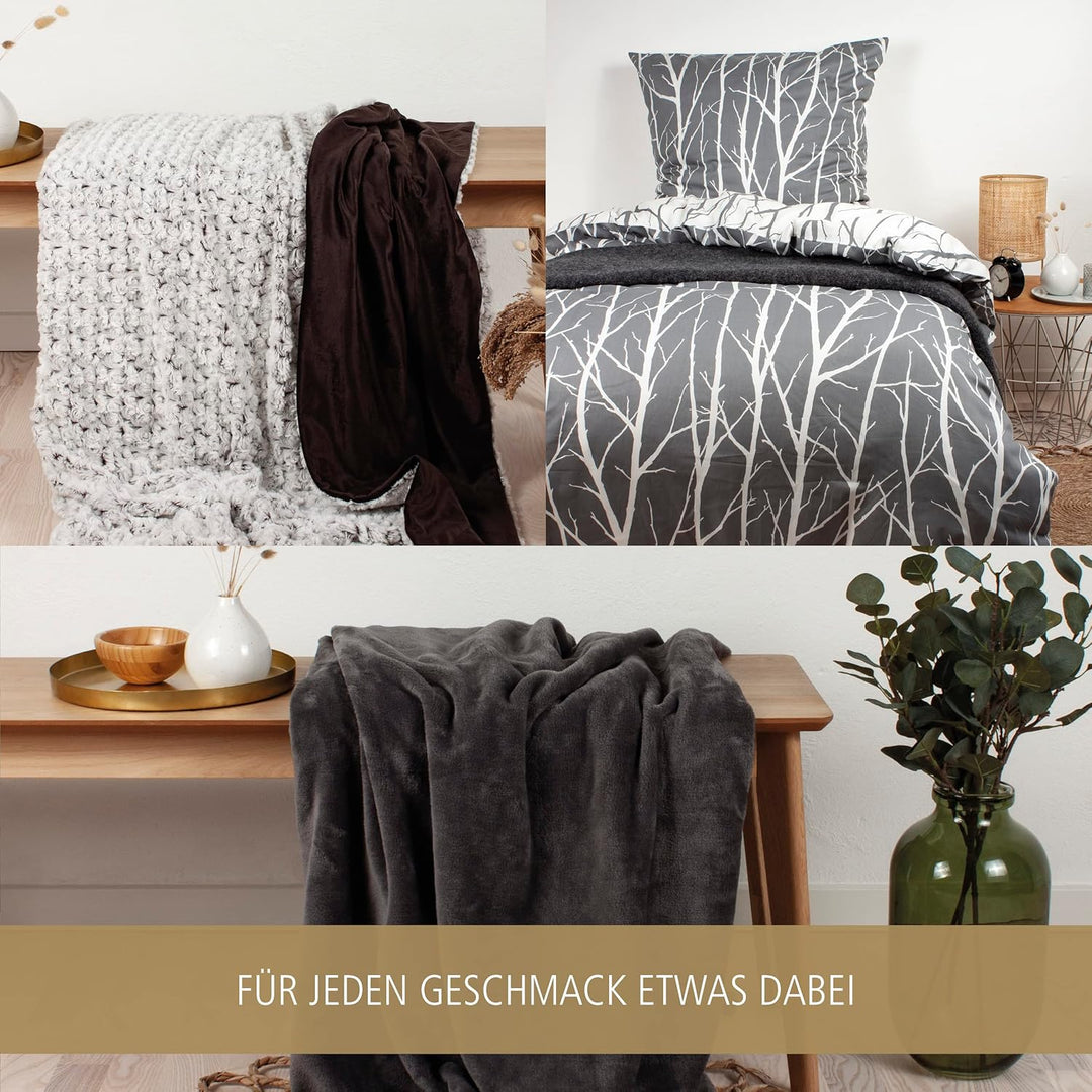 Arctic Wolldecke Herringbone - Hochwertiges Plaid mit Fischgrätmuster im Scandi Design - 100% Schurw