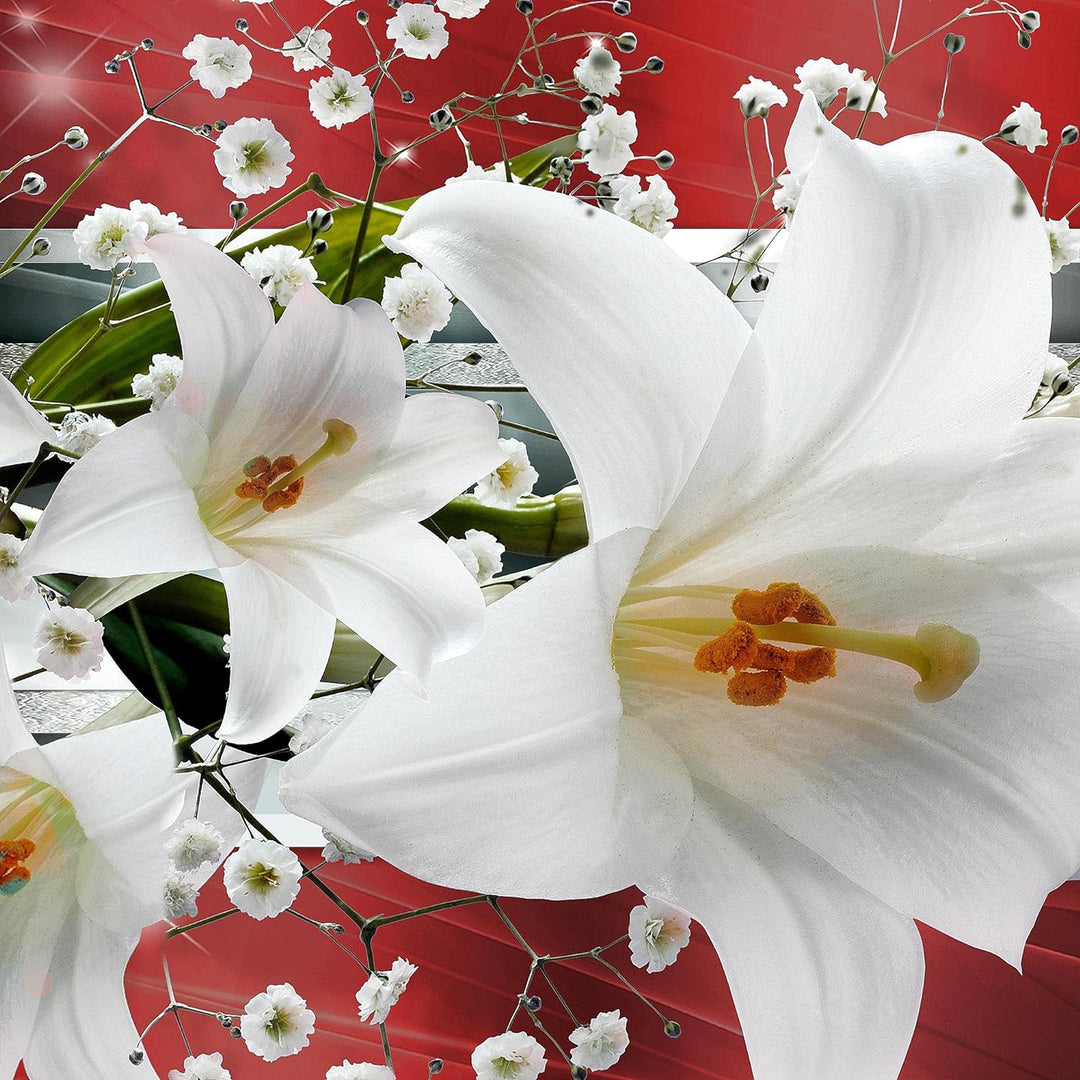 Runa Art Wandbilder Blumen Lilien 5 Teilig Bild auf Vlies Leinwand Deko Wohnzimmer Abstrakt Rot Grau