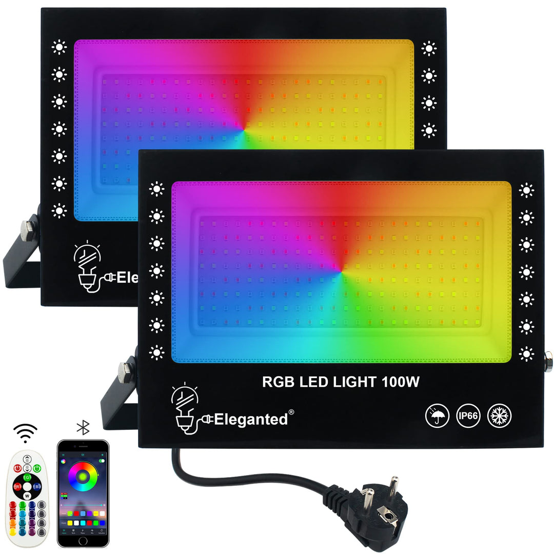 Eleganted RGB Flutlichter 2pcs 100W LED Strahler Bunt Bluetooth App Steuerung,16 million Farben Farb