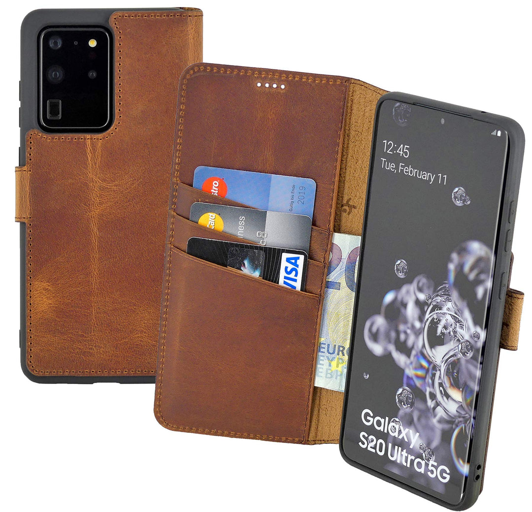 Suncase Book-Style Hülle kompatibel mit Samsung Galaxy S20 Ultra Leder Tasche (Slim-Fit) Lederhülle