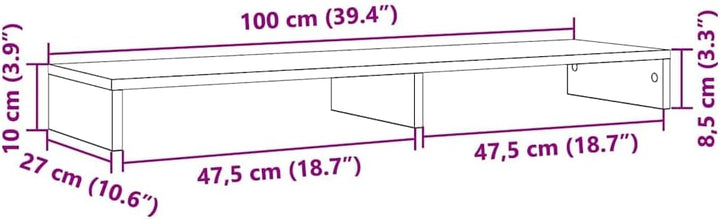 vidaXL Monitorständer Schwarz Eichen-Optik 100x27x10 cm Holzwerkstoff, Monitorerhöhung, Schreibtisch