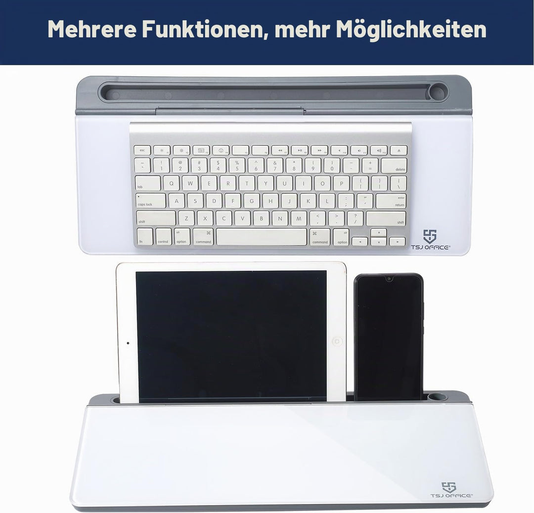 Kleines Whiteboard aus Glas, trocken abwischbar, Computertastatur-Ständer mit Schublade, Schreibtisc
