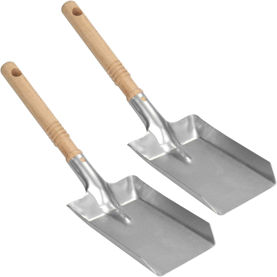 com-four® 2X Kohlenlöffel mit verzinktem Schaufelblatt - Ofenschaufel mit Holzgriff - Kohlenschaufel