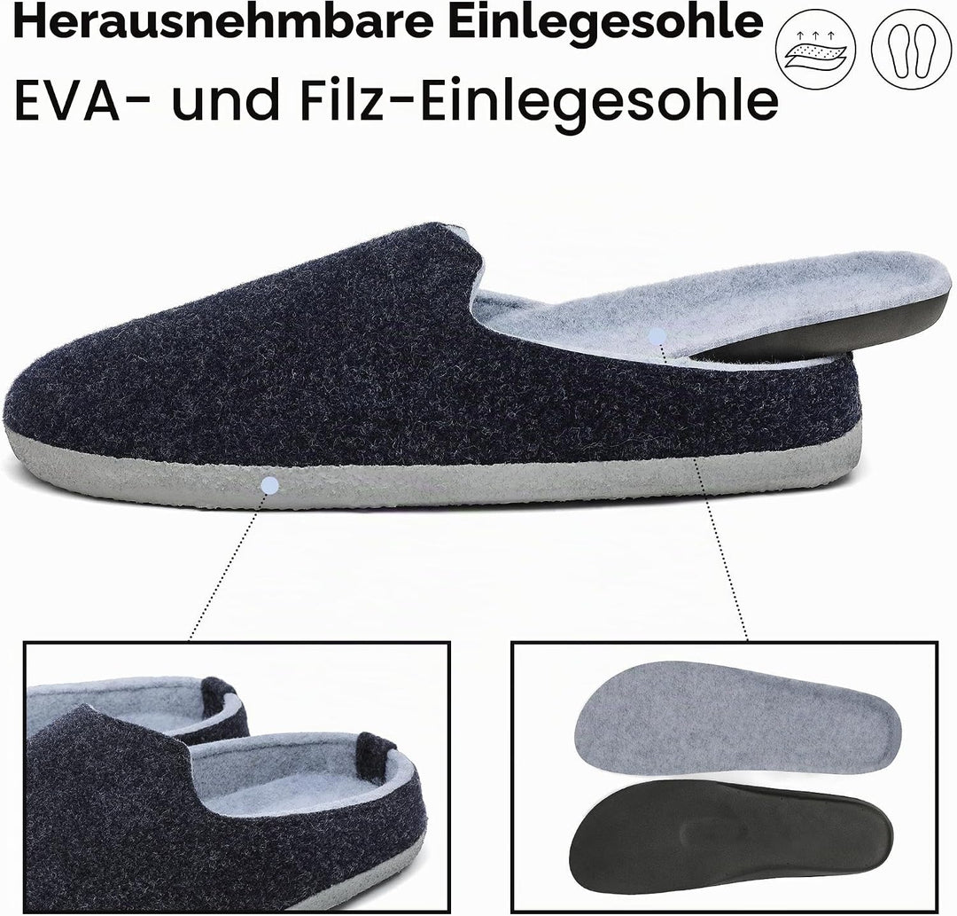 Mishansha Filz Hausschuhe Winter Bequem Filzpantoffeln für Damen Herren Gr.36-48 41 EU Blau, 41 EU B
