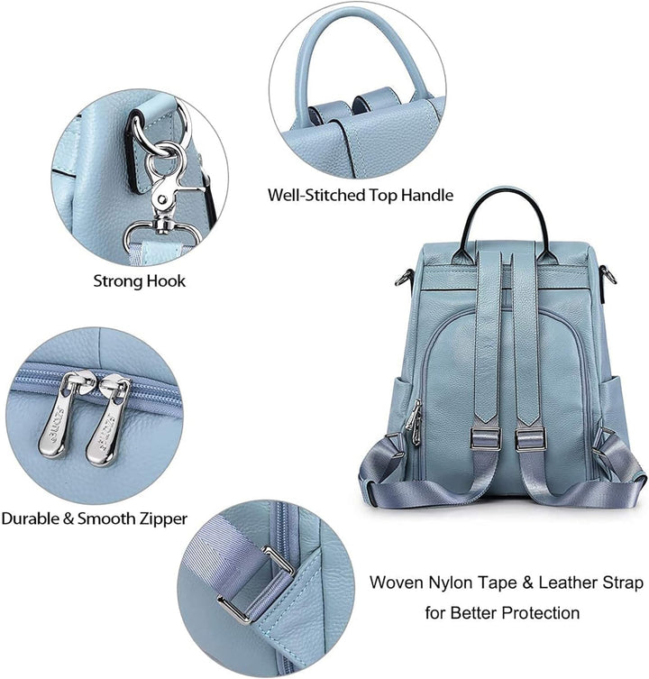 S-ZONE Damen Rucksack Echtleder Weiches Wasserdicht Anti Diebstahl Mode Rucksackhandtasche Casual Sc