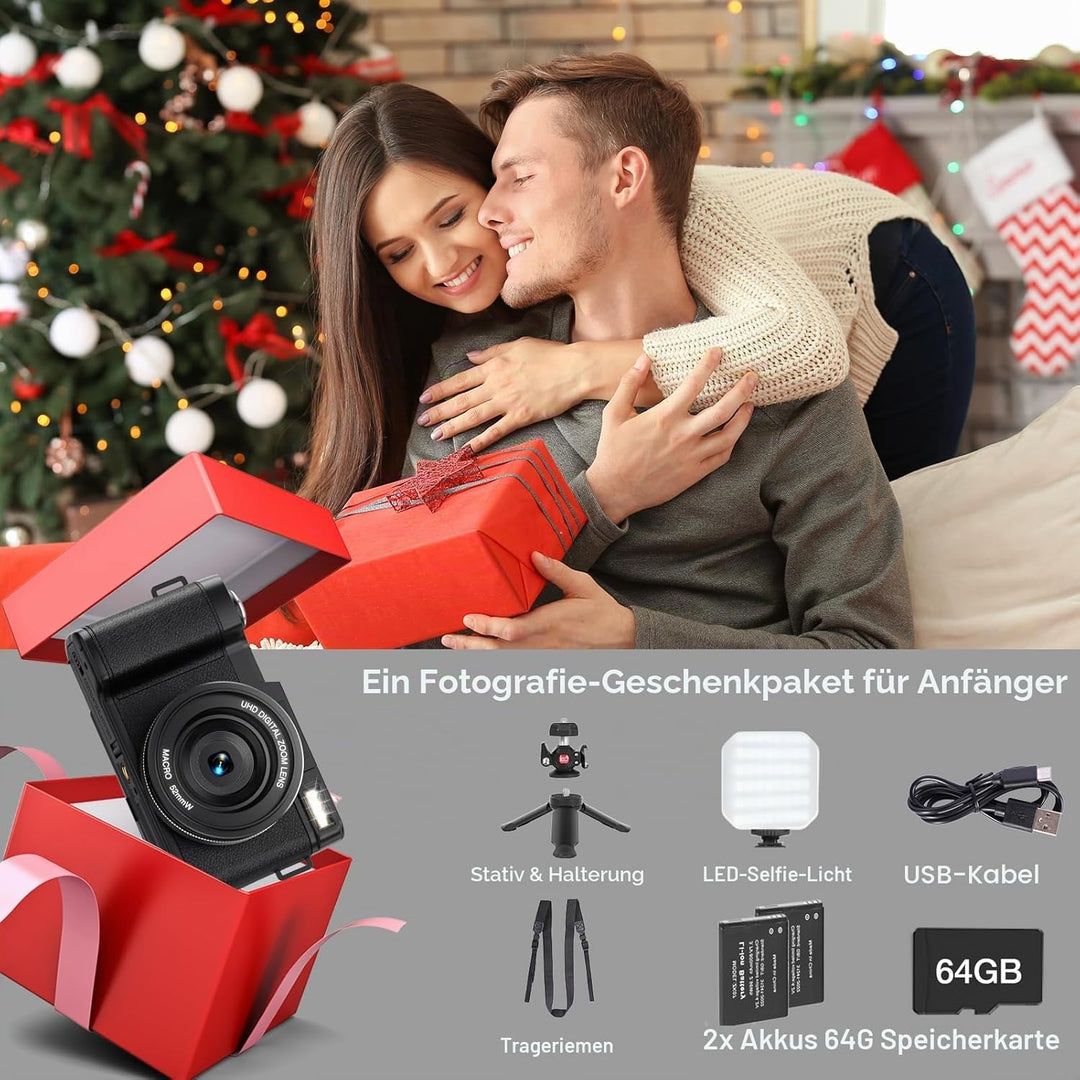 5K Digitalkamera mit WLAN für Fotografie, 64MP Vlogging-Kamera mit Flip-Bildschirm für YouTube, inkl