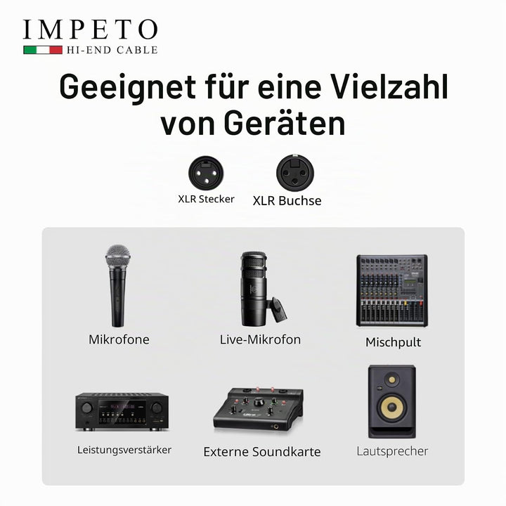 Impeto Audiophile hifi XLR Kabel, Mikrofonkabel XLR Stecker auf Busche Kabel Kompatibel mit Mikrofon