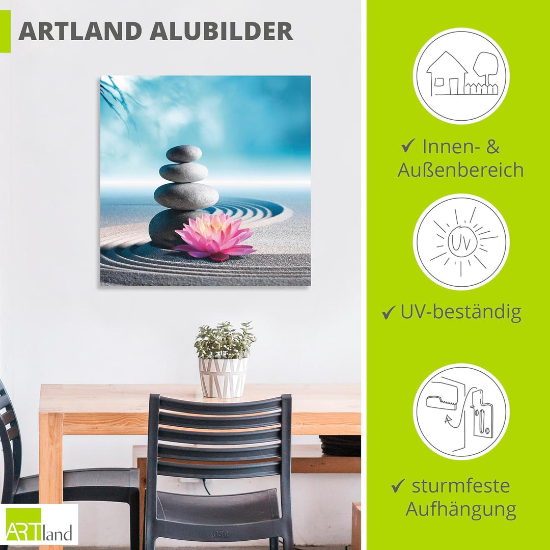 ARTland Wandbild Alu Verbundplatte für Innen & Outdoor Bild 40x40 cm Wellness Zen Stein Fotografie B