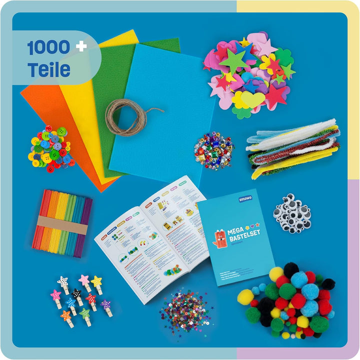 Smowo® Mega Bastelset Starterset - Bastelbox Mix - mit kreativen Bastelideen - Bunte Bastelbedarf Bo