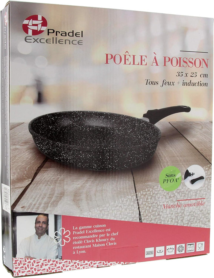 Pradel Excellence 52805M Fischpfanne, Steinoptik, aus Aluminiumguss, mit abnehmbarem Griff