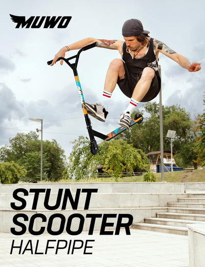 MUWO Halfpipe Stunt Scooter - Robuster Tretroller für Action und Tricks. Mit Rutschfester Trittfläch