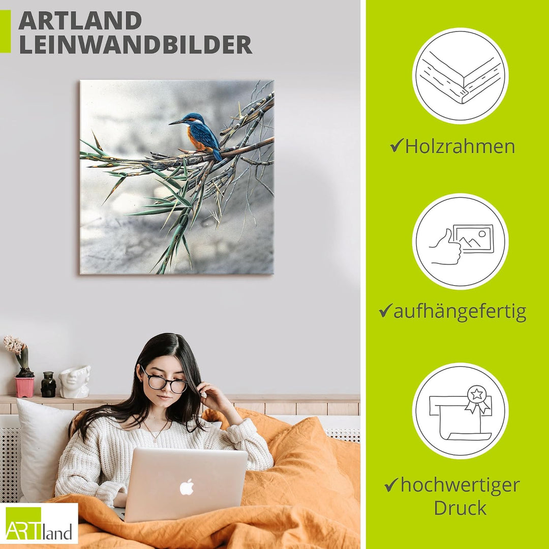 ARTland Leinwandbilder Wandbild Bild auf Leinwand 50x50 cm Wanddeko Eisvogel Tiere Vögel Natur Lands