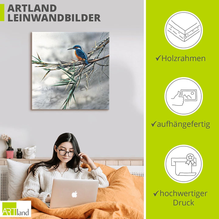 ARTland Leinwandbilder Wandbild Bild auf Leinwand 50x50 cm Wanddeko Eisvogel Tiere Vögel Natur Lands