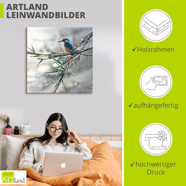 ARTland Leinwandbilder Wandbild Bild auf Leinwand 50x50 cm Wanddeko Eisvogel Tiere Vögel Natur Lands