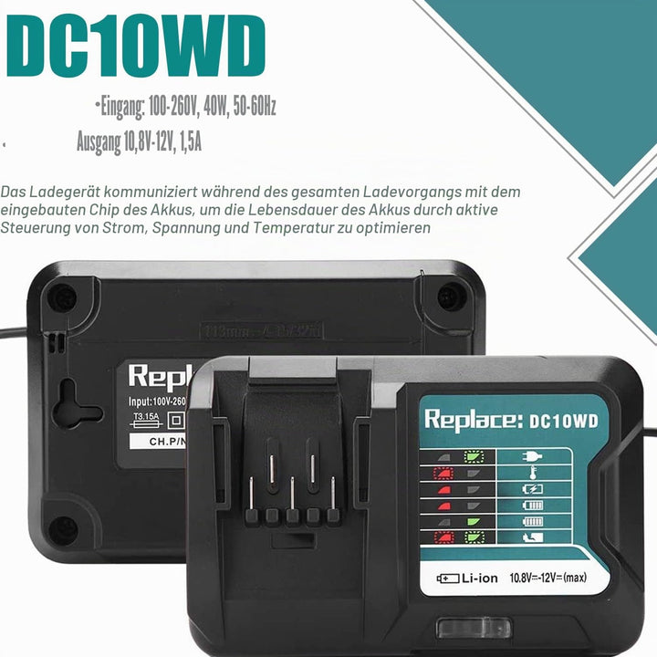 FengWings® Ladegerät DC10WD Ersetzen Für 10.8V 12V Makita Ladegerät DC10WD DC10SB DC10WC, Kompatibel