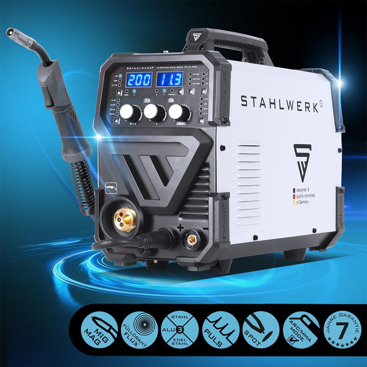 STAHLWERK Schweissgerät MIG MAG 200 Spot Puls Pro, Vollsynergischer IGBT Inverter, 5 in 1 Kombigerät