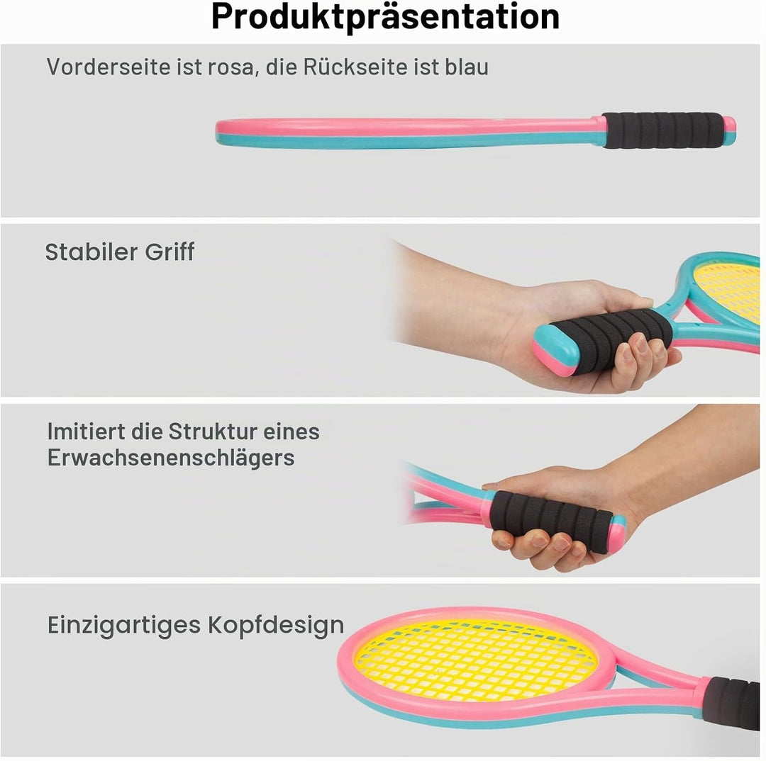 Kinder Tennisschläger Set mit Tasche – 2-in-1 Tennisschläger &amp; Badmintonschläger, 4 Schaumbälle + 6