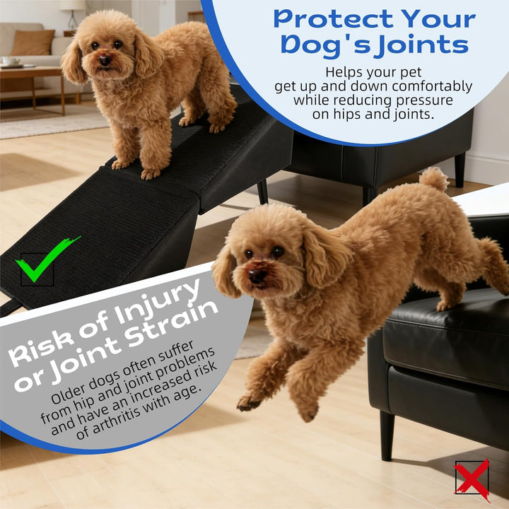 Hundetreppe Klappbar, rutschfeste Hunderampe & Weiche Haustiertreppe für Baumwolle & Leinen für Sofa