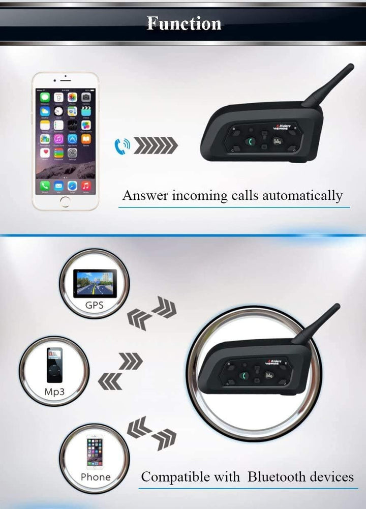 Qaurora V6 BT Interphone 1200M Bluetooth Motorrad Motorrad Helm Gegensprechanlage Headset mit Duplex