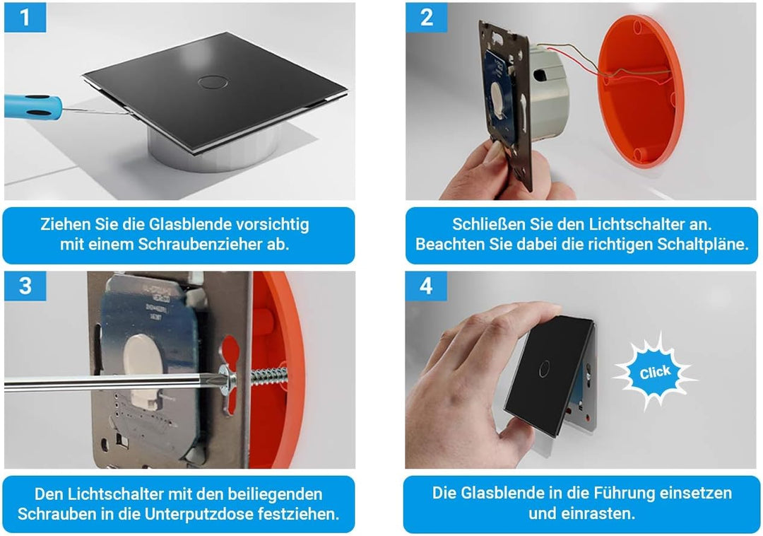 LIVOLO Glas Touch Lichtschalter Funkschalter Steckdosen Wechselschalter uvm in schwarz (nur Rahmen: