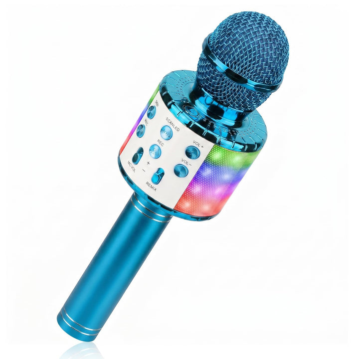 ShinePick Mikrofon Kinder, 4-in-1 Drahtloses Bluetooth Karaoke Mikrofon, Tragbare LED Microphone für
