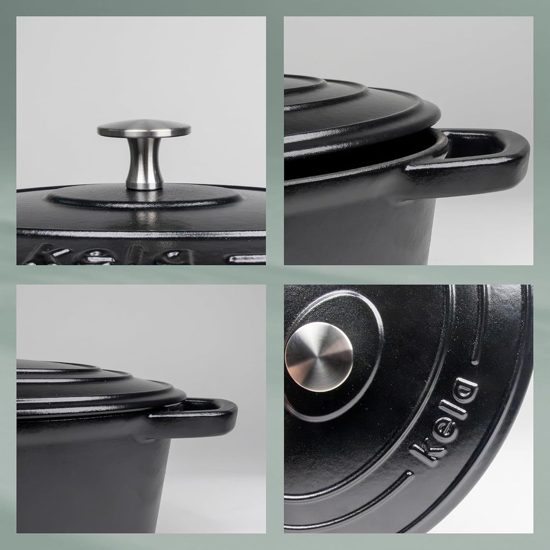 kela Bräter Gusseisen oval 4 Liter, Dutch Oven CALIDO, Induktion Gussbräter mit Deckel, Gusseisen To