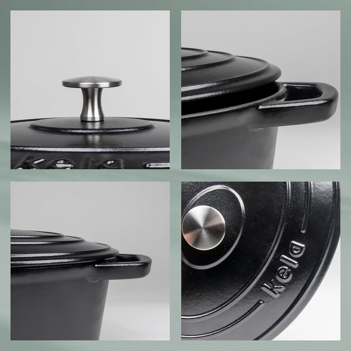 kela Bräter Gusseisen oval 4 Liter, Dutch Oven CALIDO, Induktion Gussbräter mit Deckel, Gusseisen To