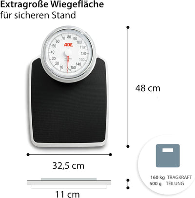 ADE Personenwaage analog. Besonders präzise analoge XL Körperwaage im klassischen Doktorwaagen-Desig