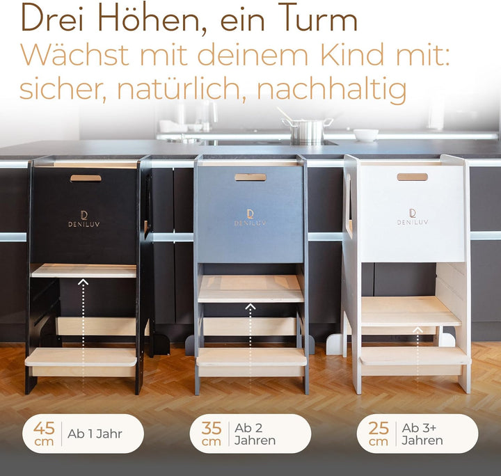 Kinder Lernturm Höhenverstellbar Ab 1 Jahr Mit Abnehmbarer Front Tritthocker für Küche Bad Leiterstu
