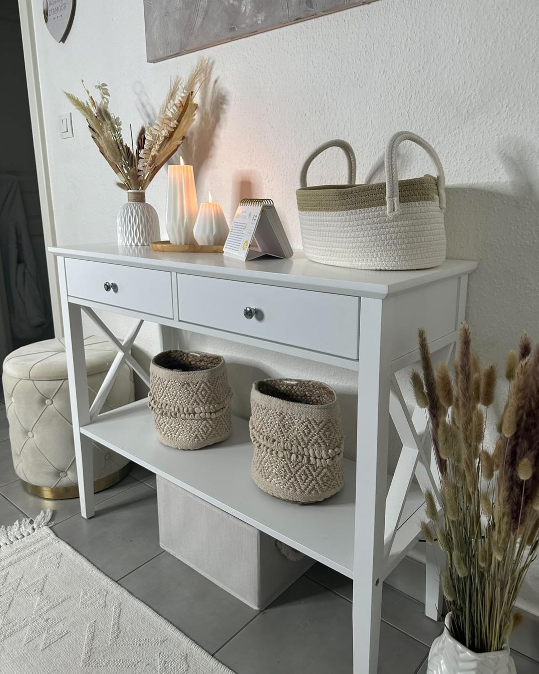 Helle Vase mit strukturierter Oberfläche weiss Xanthos