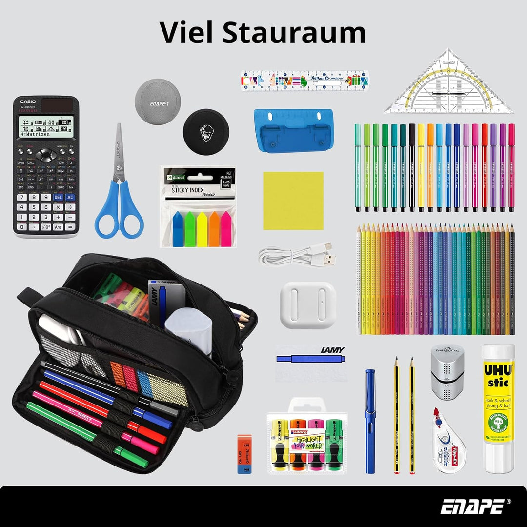 Multipocket XL Federmäppchen mit Fächern – Grosses Stifteetui für Schule, Uni & Büro – Robustes Schl