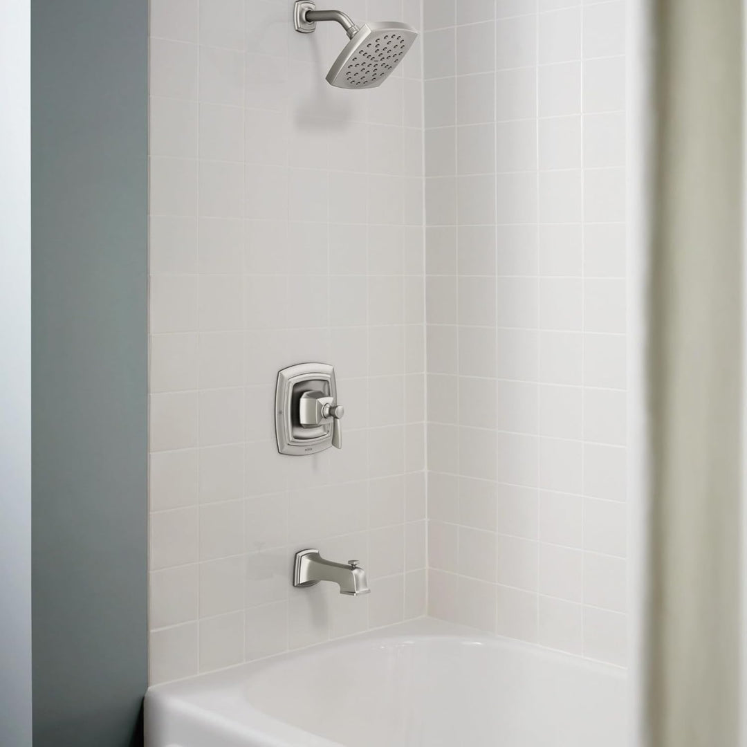 Moen 82922SRN Conway Einhandgriff Posi-Temp Wannen-/Duscharmatur, Spot Reset Nickel gebürstet, Spot