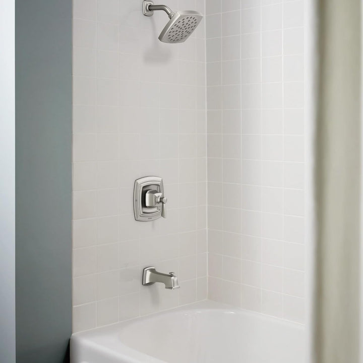 Moen 82922SRN Conway Einhandgriff Posi-Temp Wannen-/Duscharmatur, Spot Reset Nickel gebürstet, Spot