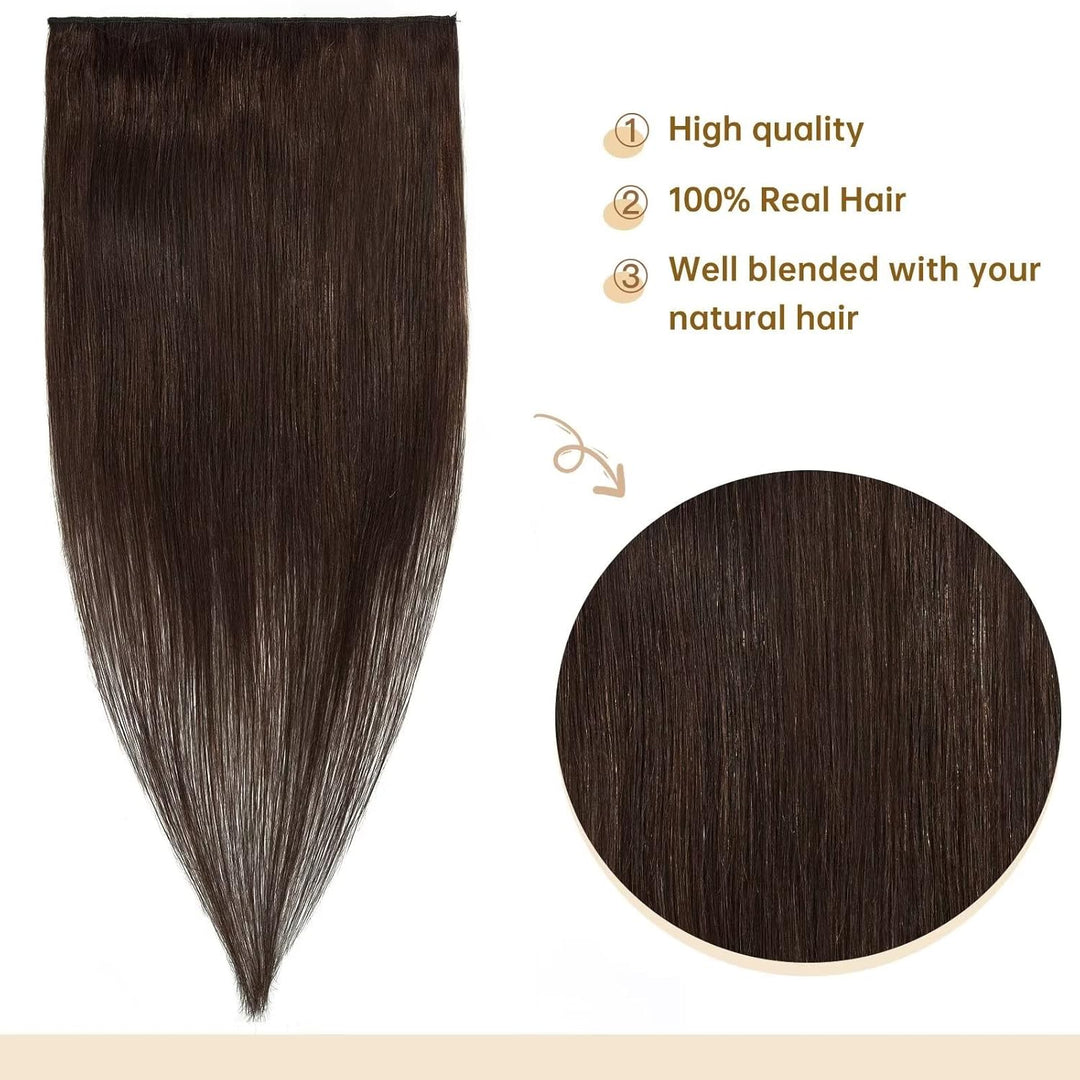 TESS Clip in Extensions Echthaar Braun 25 cm, Ein Stück Clip in Echthaar Haarverlängerung 5 Clips Re