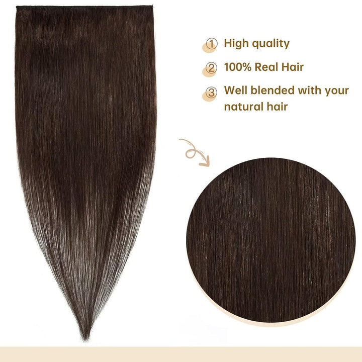 TESS Clip in Extensions Echthaar Braun 25 cm, Ein Stück Clip in Echthaar Haarverlängerung 5 Clips Re