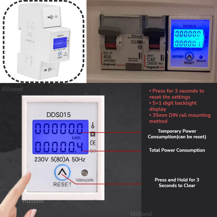 Digital LCD Einphasen-Energiezähler 5-80A 230V 50Hz Din-Schiene Energiezähler DDS015 230V 5-80A 50Hz