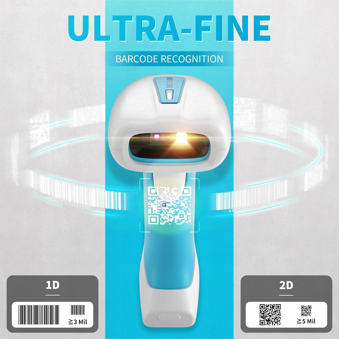 NETUM RD-1962 Blau-Weisser Antimikrobieller Kabelloser 1D/2D-Barcodescanner, 1280×800 CMOS-Sensor, 2