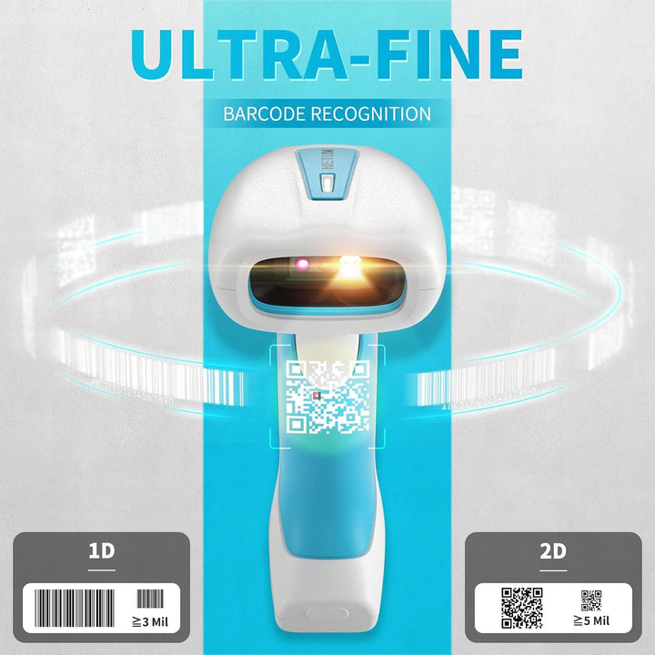 NETUM RD-1962 Blau-Weisser Antimikrobieller Kabelloser 1D/2D-Barcodescanner, 1280×800 CMOS-Sensor, 2