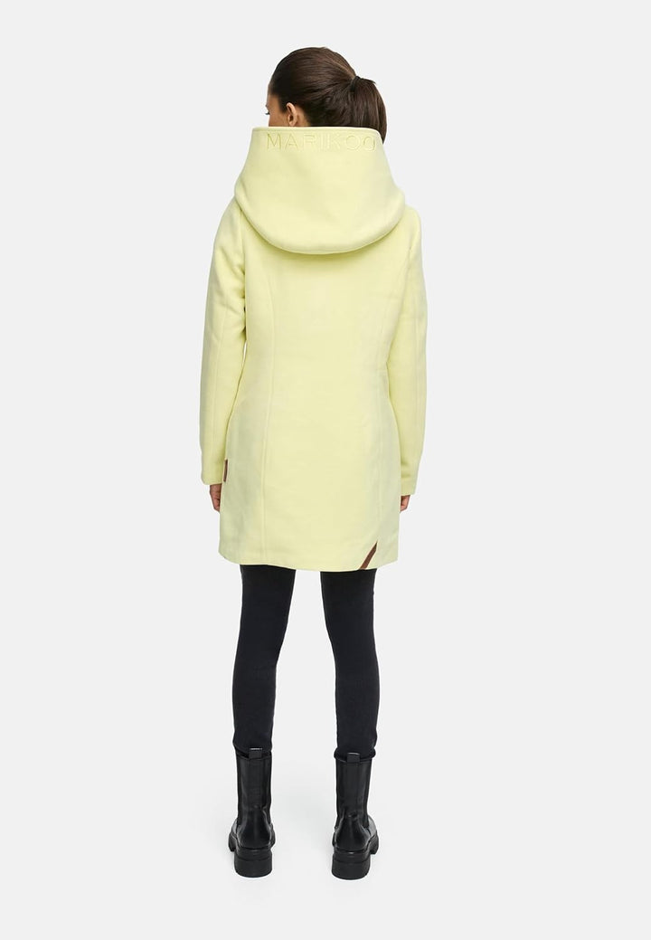 MARIKOO Damen Mantel in Wollmantel-Optik Warmer Trenchcoat mit Kapuze Maikoo XS-5XL S Pastel Yellow,