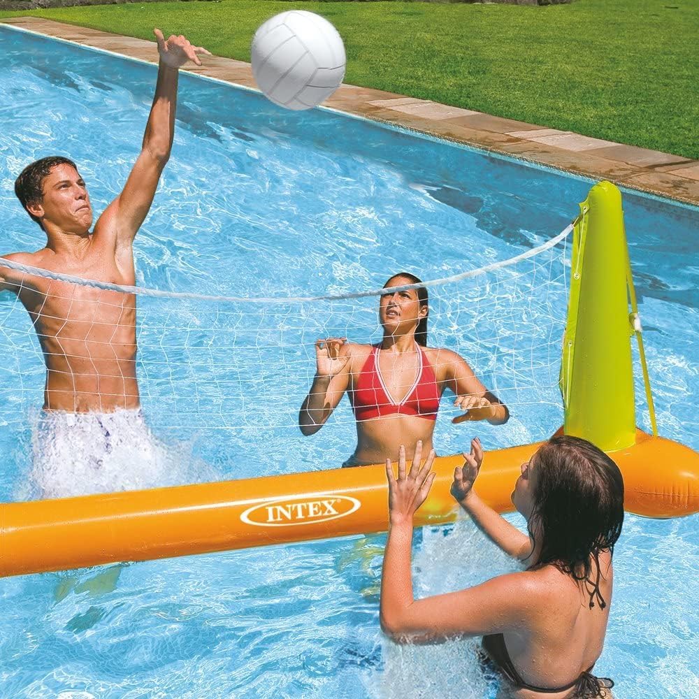 Intex - Aufblasbares Volleyball Netz-Set, 239x64x91 cm | inkl. aufblasbaren Vinylball und Zwei Tasch