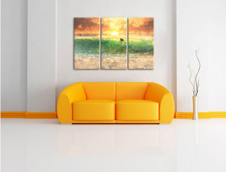 Pixxprint Surfen im Sonnenuntergang als Leinwandbild/Grösse: 3 Teilig (120x80 cm) cm/Wandbild/Kunstd