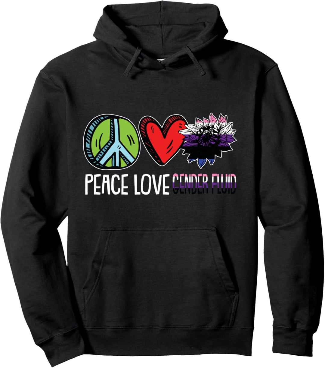 Peace Love Gender-Fluid Pride Sunflower LGBT-Q Proud Ally Pullover Hoodie