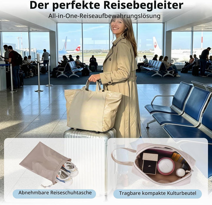 Leichte geräumige Tote Bag für Damen, 25L erweiterbare Reise- &amp; Arbeitstasche mit Tabletfach, Sportt