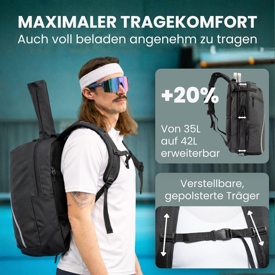 Otaro Tennisrucksack mit Schuhfach (Für 2 Tennisschläger) Inkl. Separierten Schuhfach & Schlägerschu