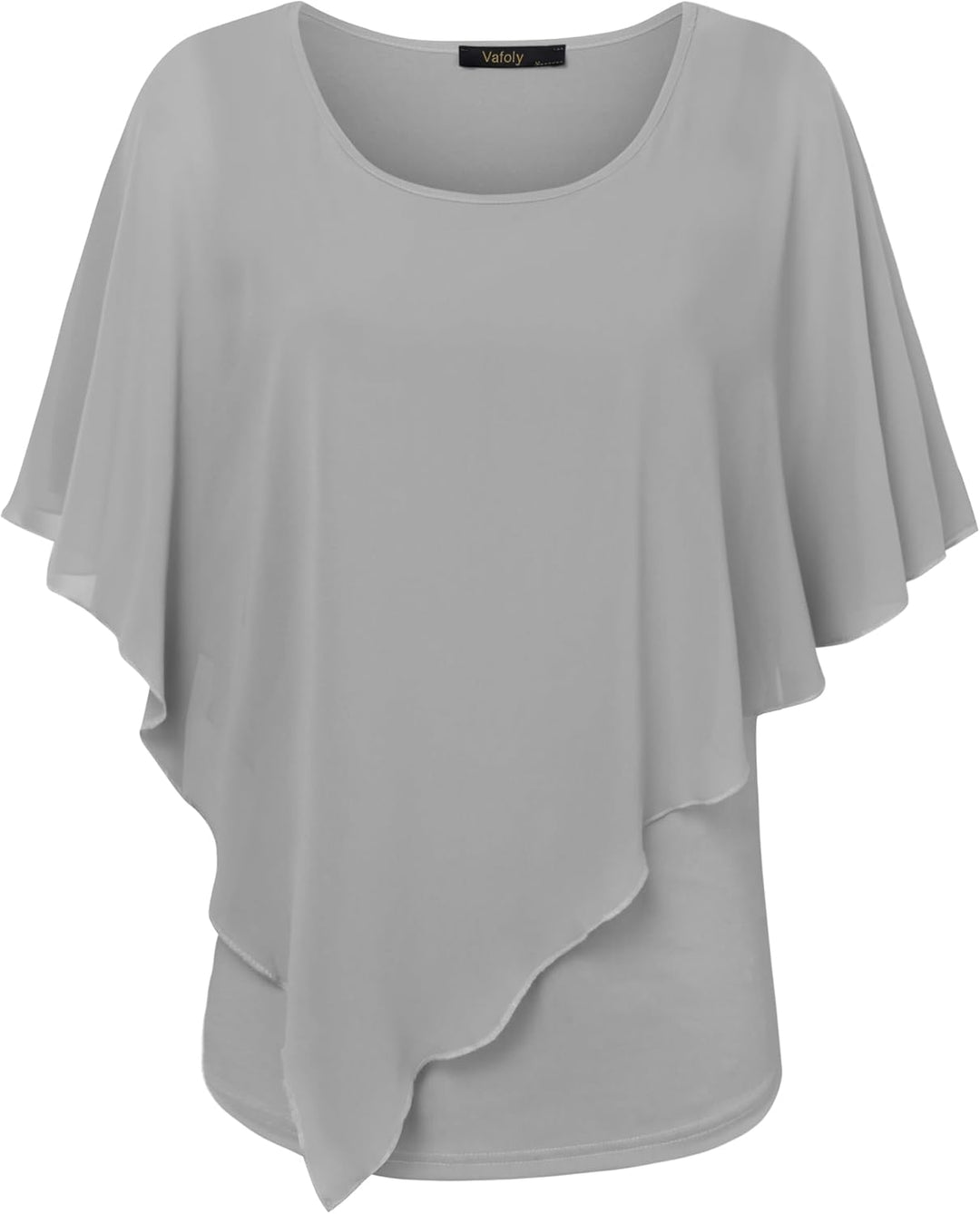 Damen Chiffon Lose Fledermaus Bluse mit Kurzen Flatter ärmel Leichte Fliessende Bluse Rundhalsaussch