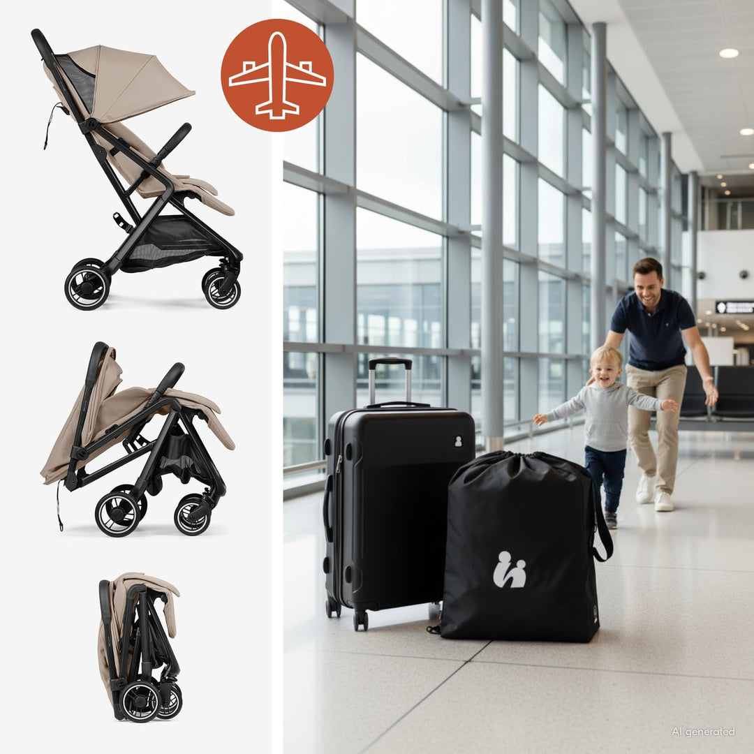 hauck All-in-One Reisebuggy Set, Flugzeug Handgepäck, Fly N Care Mocha | Einhändig klappbar mit Trag