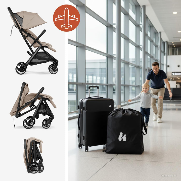 hauck All-in-One Reisebuggy Set, Flugzeug Handgepäck, Fly N Care Mocha | Einhändig klappbar mit Trag